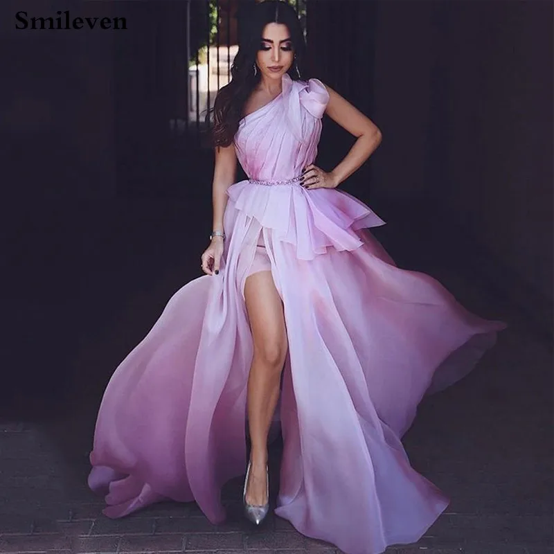 

Smileven Prom Dresses Long Beaded One Shoulder A-line Leg Slit Wedding Guest Dresses Sexy Purple Long Party Gowns