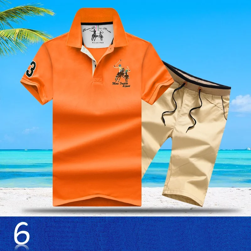 AZ-1813 6 Aismz мужской спортивный костюм Moletom Masculino, комплект брендовых спортивных костюмов с вышивкой, костюмы для поло, летний топ, мужской комплект из 2 предметов, футболка и шорты - Цвет: AZ-1813 6