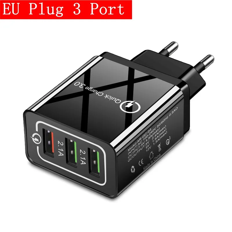 3 Port EU Black 48 Вт быстрое зарядное устройство 3,0 USB зарядное устройство для samsung A50 A30 iPhone 7 8 huawei P20 Tablet QC 3,0 быстрое настенное зарядное устройство US EU UK Разъем-адаптер - Тип штекера: 3 Port EU Black