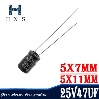 

50 piezas alta calidad 25V47UF 5*7mm 47 UF 25 V 5*7 condensador electrolítico 5*11mm