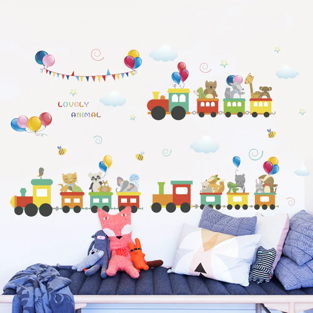 913 Съемный Мультфильм Поезд клейкая бумага детский сад детская комната спальня стены фон украшения наклейки на стену