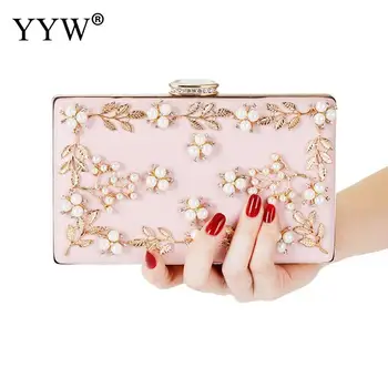 

Pink Plastic Pearl Leaf Pattern Women Evening Envelope Handbag Party Bridal Clutch Purse Ladies Wedding Bridal Handbag Purse