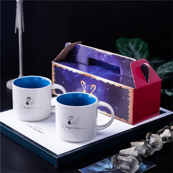 Two cups Шикарная керамическая кофейная кружка с креативным принтом, большая емкость, молочный чай, Drning чашки, для завтрака, офиса, дома, посуда для напитков, роскошный подарок для пары - Цвет: Two cups