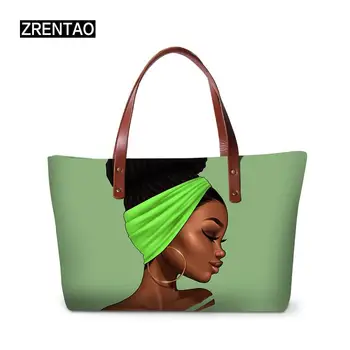 

Fashion African Girls Print Womens Large Capacity Handbag High Quality Shoulder Totes Beach Evening Party Traveling Zipper Bag