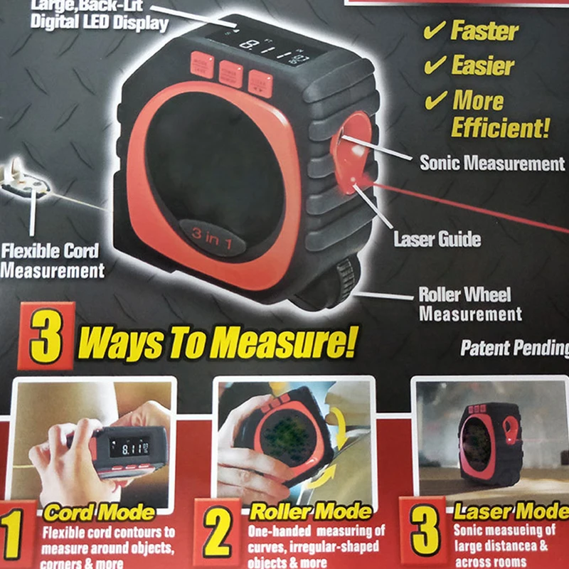 Multi-function Tape Measure Digital Laser Rangefinder Roller Cord Ruler 3 in 1 Distance Round Irregular Shape Measurement Tool Multi-function Tape Measure Digital Laser Rangefinder Roller Cord Ruler 3 in 1 Distance Round Irregular Shape Measurement Tool