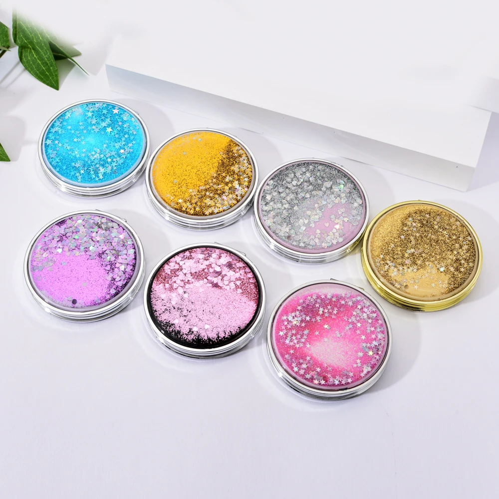 

Vicney Fashion Colorful Bling Make Up Mirror Flowable Glitter Star Oil Makeup Mirror For Women Double Face Mini Pocket Mirror