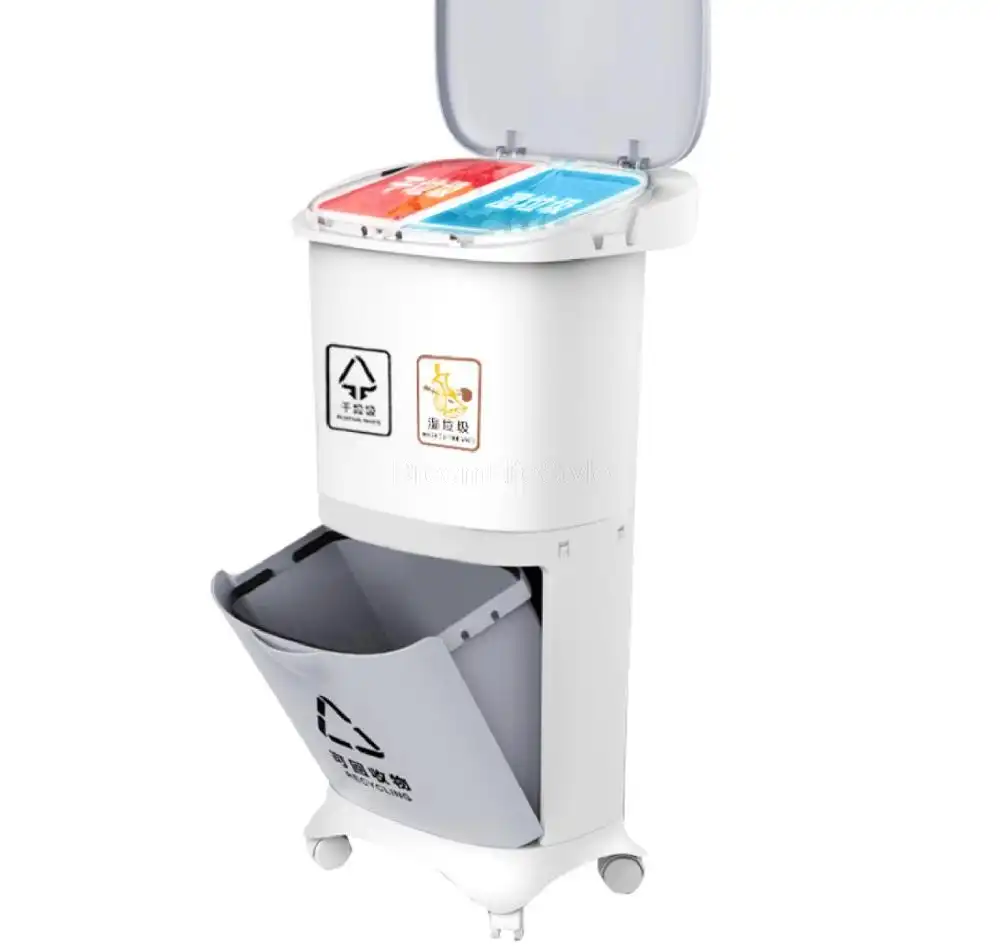 38l Trash Can Large Double Layers Garbage Cans Kitchen Vertical Waste Sorting Bins With Wheel Garbage Holder Recyclable Storage Aliexpress