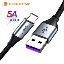 CABLETIME-Cable USB tipo C para móvil, Cable de carga rápida 5A para Huawei p20, Samsung S9 Note 9 C199