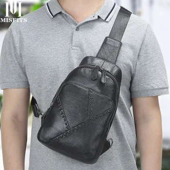 

New Men's Outdoor Leisure Large Capacity Genuine Leather Chest Bag Retro Solid Color Simple Cow Leather Shoulder Crossbody Bag