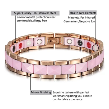 

Bracelet Female Health Fashion Pink Ceramics Magnetic Therapy Ladies Charm Bracelets & Bangle Germanium Jewelry for Women