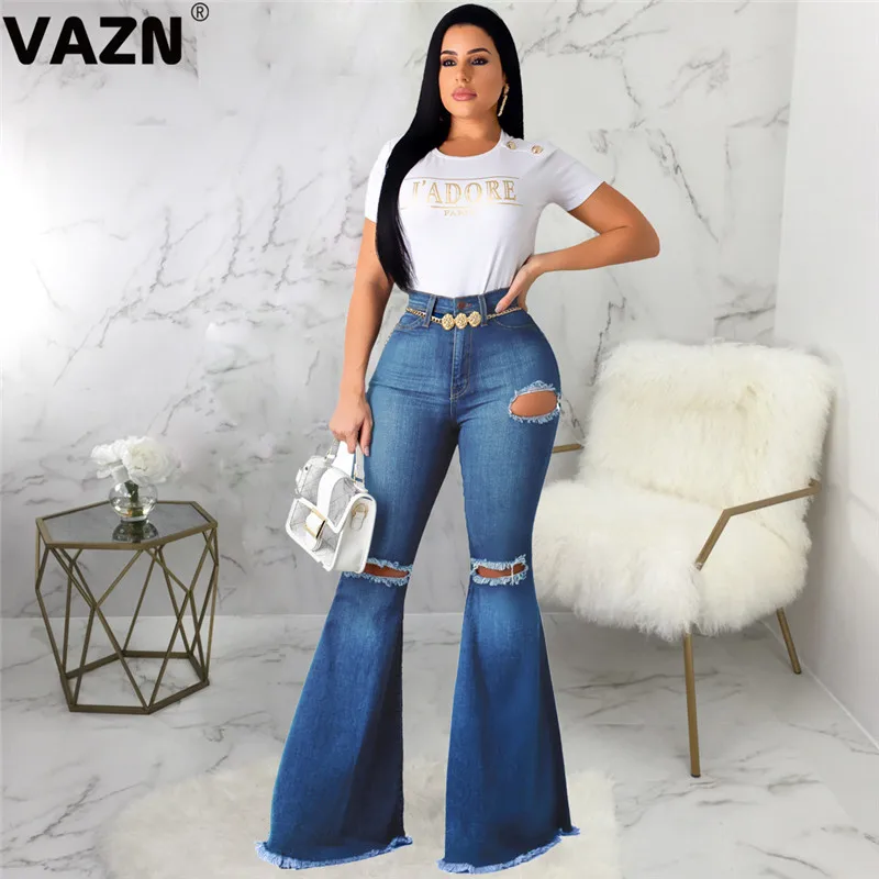 VAZN GHSF12074 новые модные женские рваные с высокой талией широкие длинные джинсовые Модные брюки для активного отдыха длинные джинсовые штаны джинсы с кроем для женщин осень