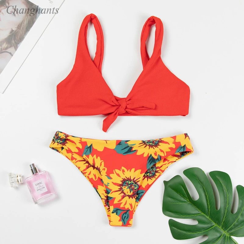

2020 New Model Women Sexy Bikini Set Girls Two Pieces Swimwear Female Floral Print Bathing Suit Lady Summer Beach Biquini