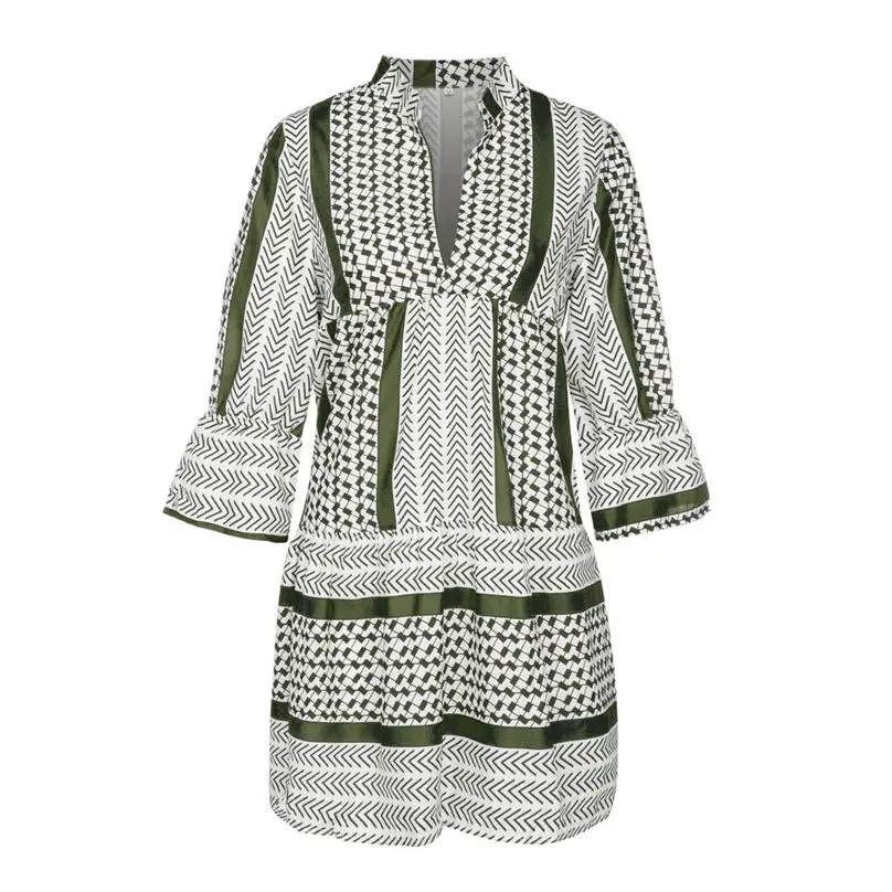 New Fashion Women Casual Autumn Dress 2019 Patchwork Three Quarter Sleeve Ruffles Party Mini Dress платье vestidos 3Y30 (20)