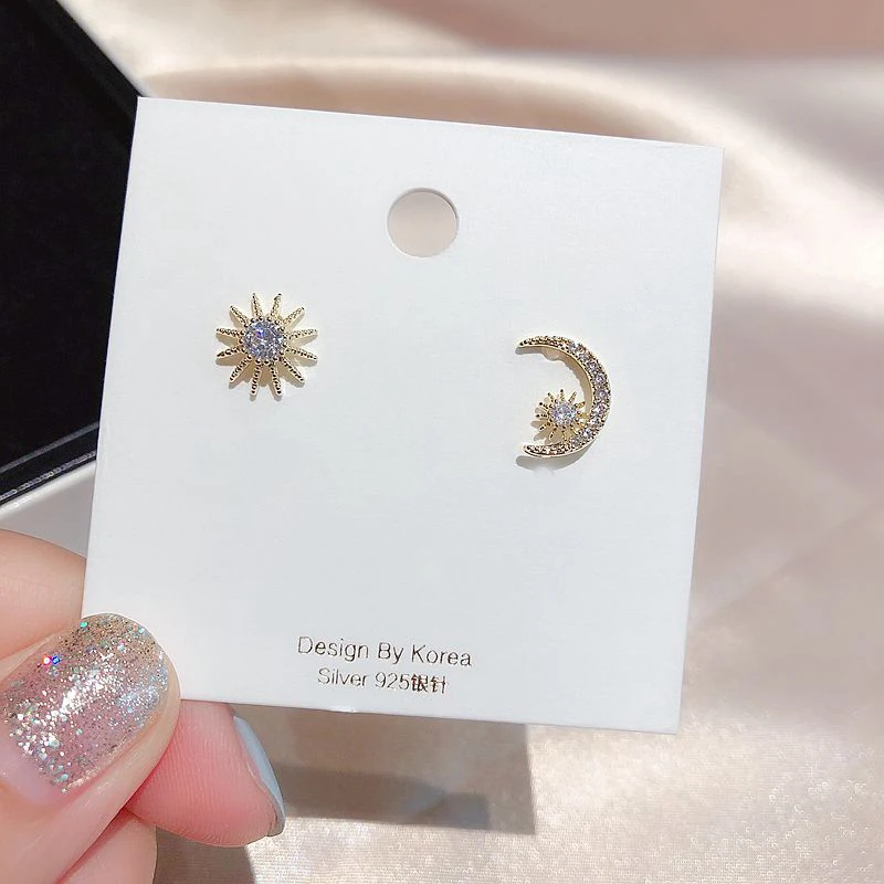 Изысканные маленькие серьги-гвоздики с изображением Солнца и Луны, серьги с кубическим цирконием, модные женские серьги-гвоздики, ювелирные изделия в стиле AB