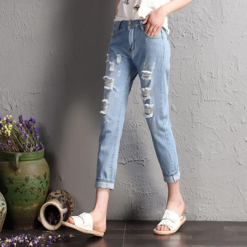 Jeans woman Elastic Waist Plus Size Ankle-Length Pants Jeans Women 2020 Summer