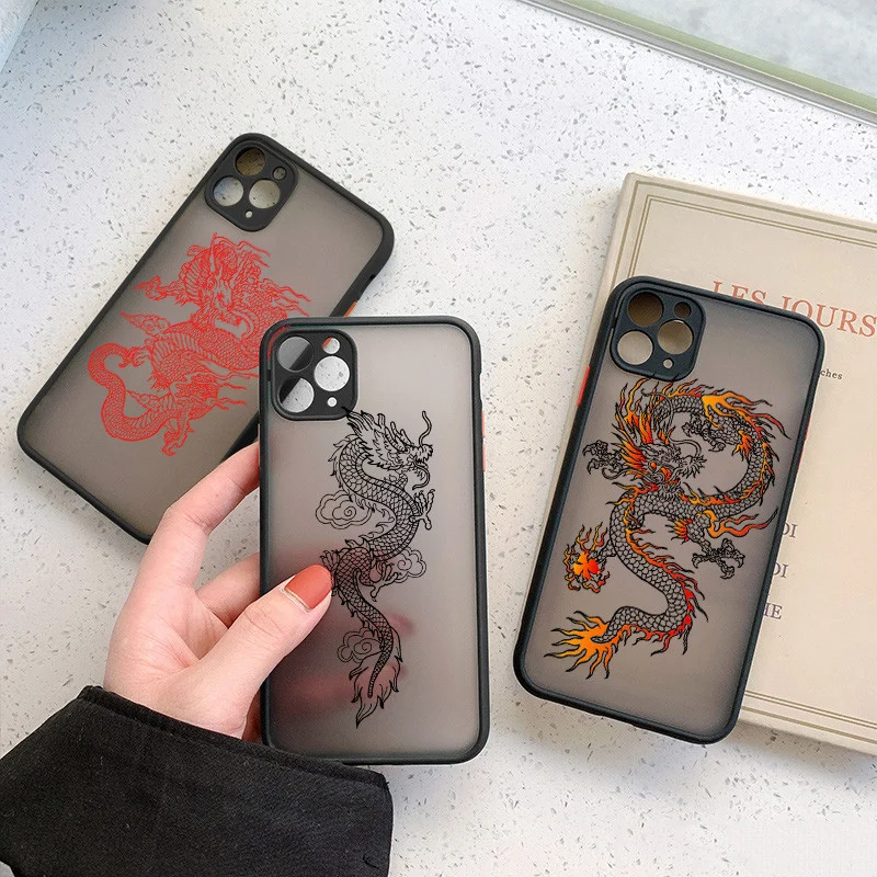 Матовый Прозрачный чехол для iPhone 11 12 Pro Max XS XR X Mini 7 8 Plus SE 2020 с рисунком дракона и