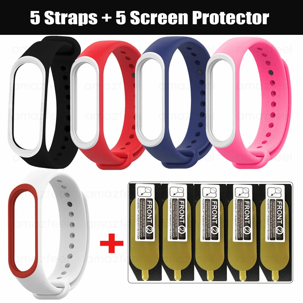 10 шт./упак. для Mi Band 4 ремешок силиконовый ремешок на запястье для Mi Band 4 3 Экран защитная пленка аксессуары браслет Miband 4 бретели для нижнего белья - Цвет: 5 straps and 5 Film