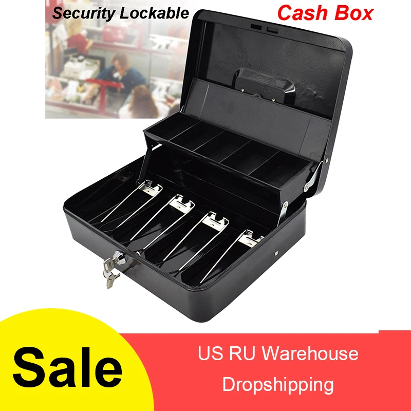 Portable Security Lockable Cash Box Tiered Tray Money Drawer Safe