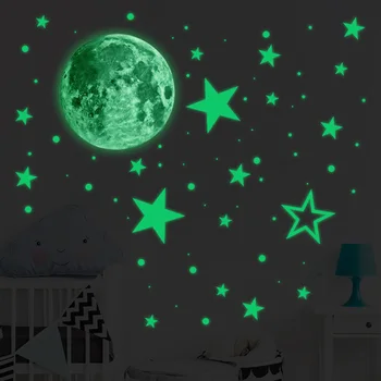 

New Wall Sticker Glow In Dark Luminous Moon Stars Dots Combination Fluorescence Sticker Home Bedroom Nursery Kid Room Decoration