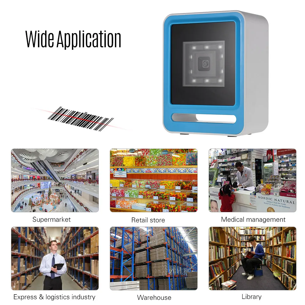 Aibecy Hands-free USB проводной 1D 2D QR сканер баркодера Настольный многонаправленный считыватель штрих-кодов для супермаркет, розничная торговля