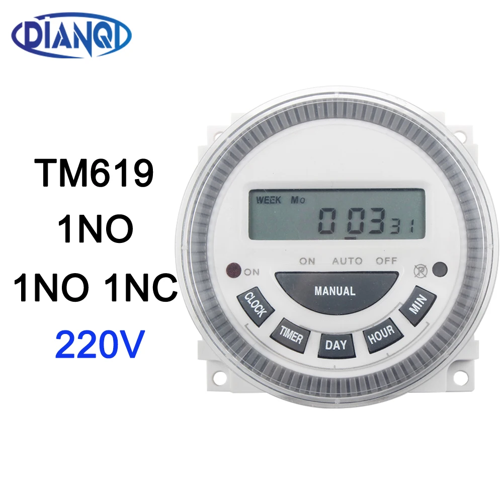 

DIANQI TM619 220V 16A Digital Timer controller 7 Days Weekly Programmable Timer switch Hour Minute Count CN304 1NO 1NO1NC