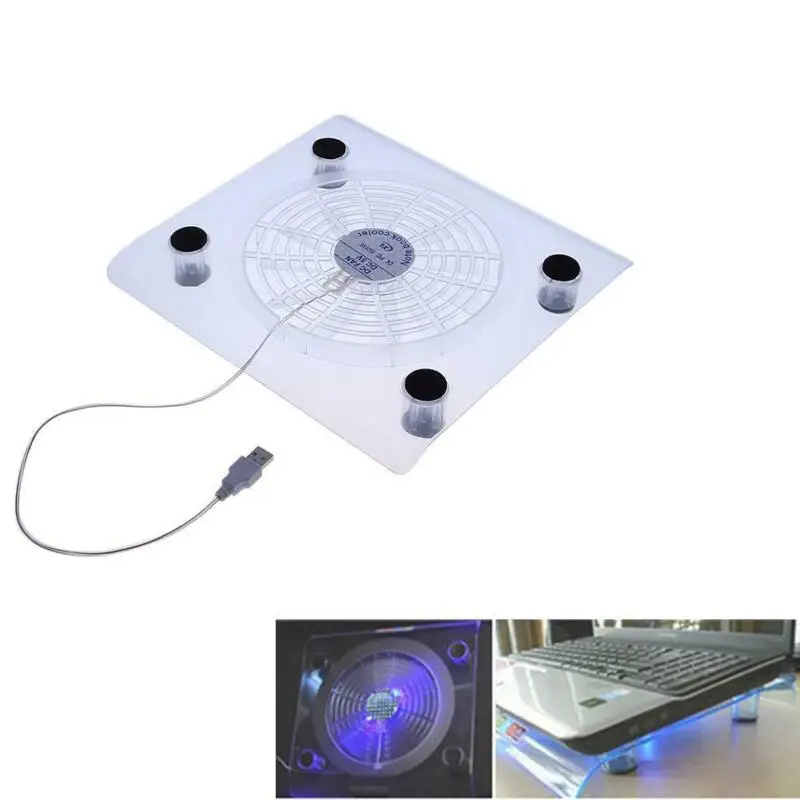 Laptop USB Air Cooling Fan LED Light Cooler Pad Blue LED Large Single Heatsink Cooling Fans 2