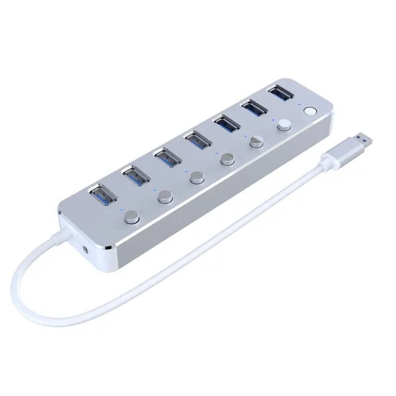 Алюминиевый USB 3,0 концентратор 7 портов USB удлинитель разветвитель с индивидуальным переключателем ВКЛ/ВЫКЛ