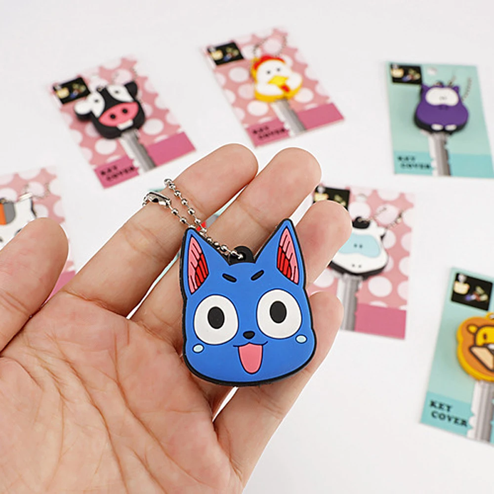 Cartoon Key Cover Small LED Lamp Soft Silicone Protective Case Key Control Dust Cover Holder Chain Pendant
