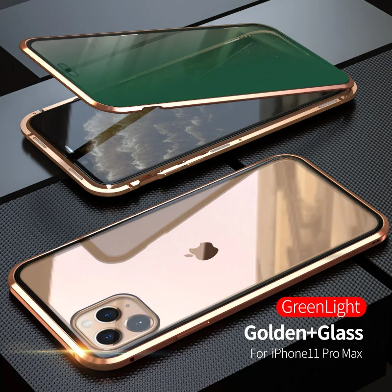 Двухсторонний стеклянный Магнитный чехол для iphone 11 Pro Max 360 металлический магнитный Кристальный зеленый чехол для телефона чехол для iphone 11 Pro Fundas