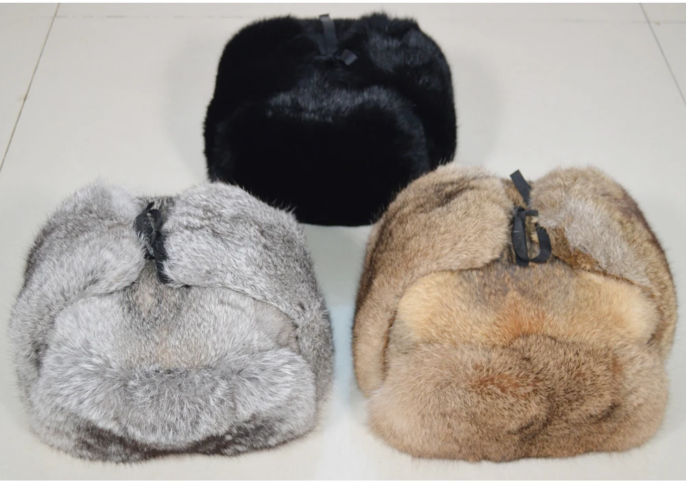 Мужская зимняя шапка-бомбер из натурального кроличьего меха, русская уличная супер теплая шапка из натурального кроличьего меха, шапка из натурального кроличьего меха