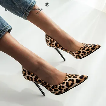 

ElisabetTang Leopard Shoes Stiletto High Heels Women Shoes Party Dress Shoes Vintage Sexy Autumn Pump Plus Size 34-43 Lady Shoes