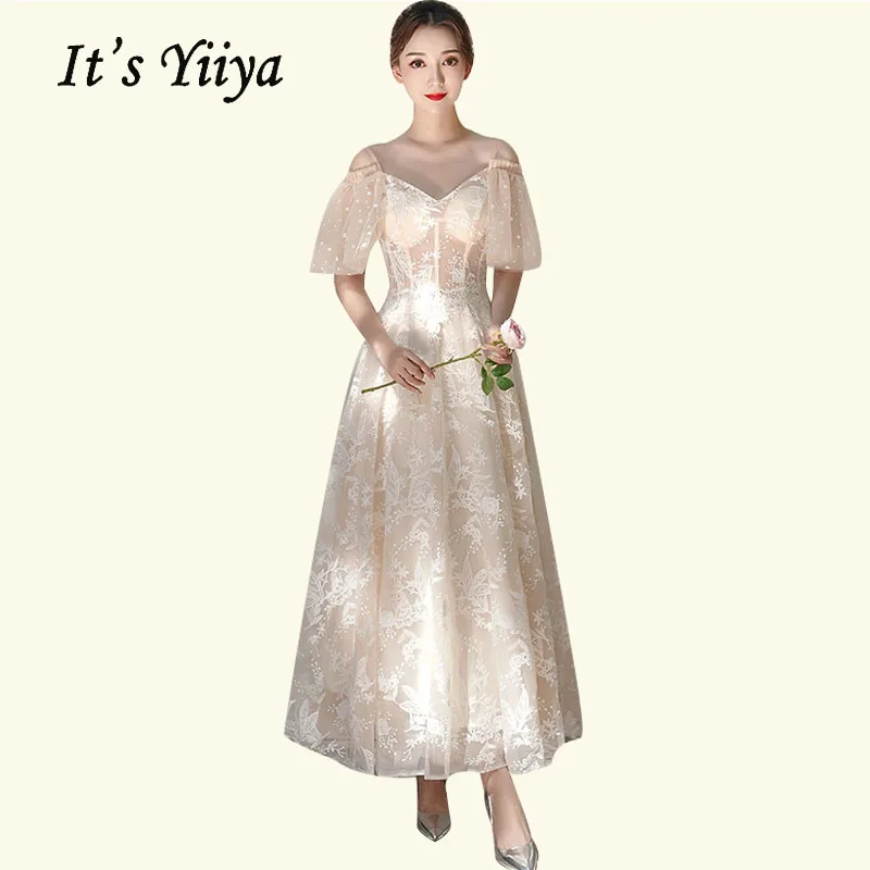 Bridesmaid Dresses Long It's Yiiya BR487 Elegant Spaghetti Strap Champagne Bridesmaid Dress Short Sleeve Wedding Guest Gowns Bridesmaid Dresses Long It's Yiiya BR487 Elegant Spaghetti Strap Champagne Bridesmaid Dress Short Sleeve Wedding Guest Gowns