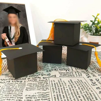 

36Pcs Graduation Cap Shaped Gift Box Grad Cap+Realistic Tassel Party Bag Supply Creative Graduation Cap Shape