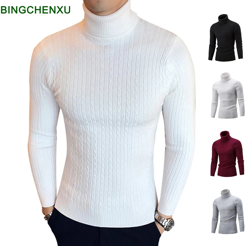 mens cardigan sweater Mens Turtleneck Sweaters and Pullovers Winter Casual Solid Knitted Christmas Wear Turtleneck Wool Sweater Fashion Men Pullover turtleneck sweater men