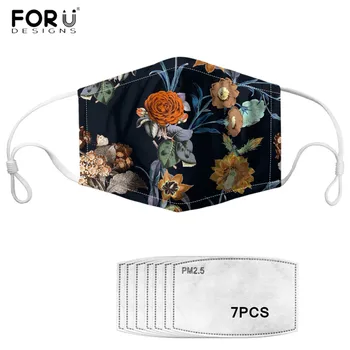 

FORUDESIGNS Women Face Masks Real Dried Flowers 3D Print Mouth Mask with 7PCS PM2.5 Filters Ladies Washable Anti Dust Mascaras
