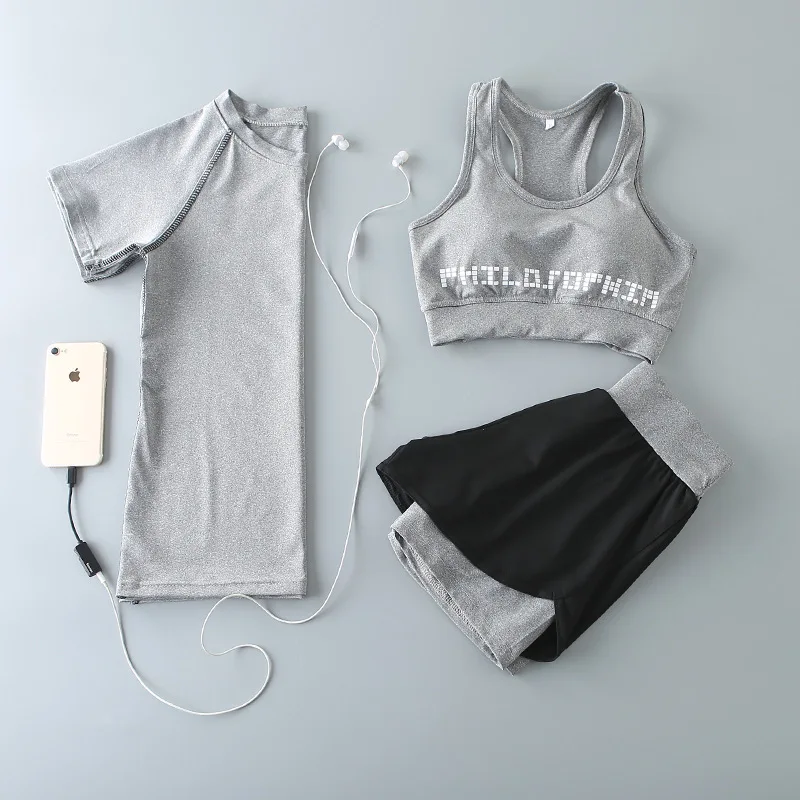 

Spring Summer Yoga Clothes Sports WOMEN'S Suit Jogging Suits Gym Three-piece Set Quick Drying Clothes Short Sleeve Trousers Shor