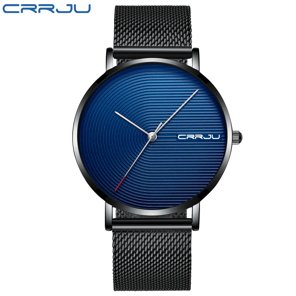 CRRJU Luxury Brand Men Watch Casual Minimalist Quartz Male Watch Fashion Simple Silver White Waterproof Wristwatch Men's Gifts - Цвет: Black Blue