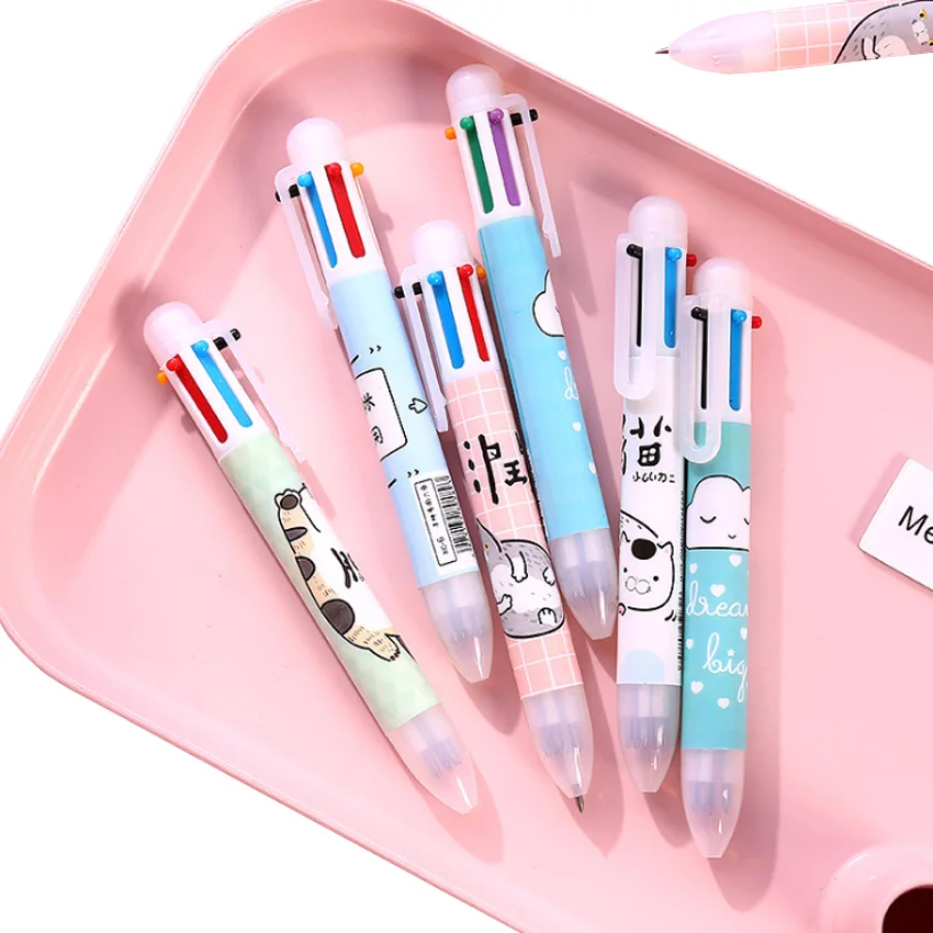2pcs/lot New Arrival Novelty Cartoon Color Press Multicolor Multifunction Six In One Pen School Supply Ballpoint |