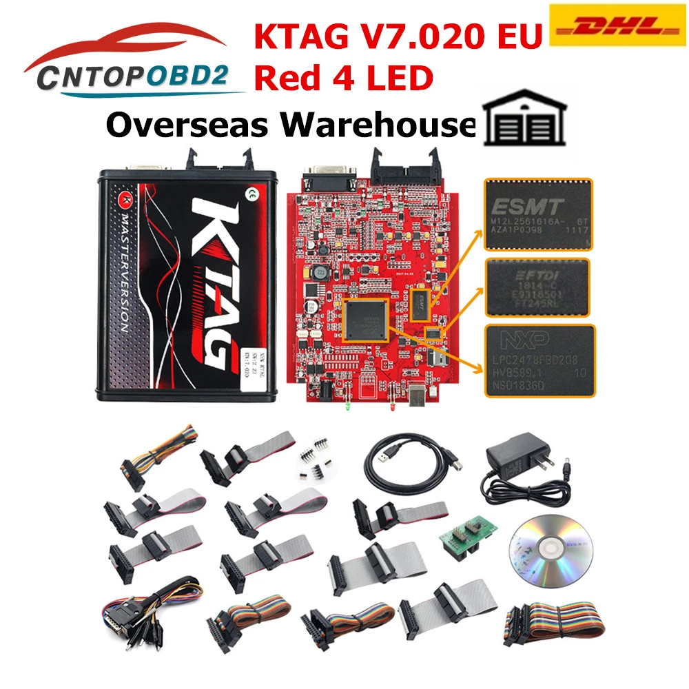 KTAG V7.020 мастер K-TAG SW2.25 красный pcb евро ECU чип Тюнинг инструмент K тег полный адаптеры OBD2 ECU программист GPT DHL