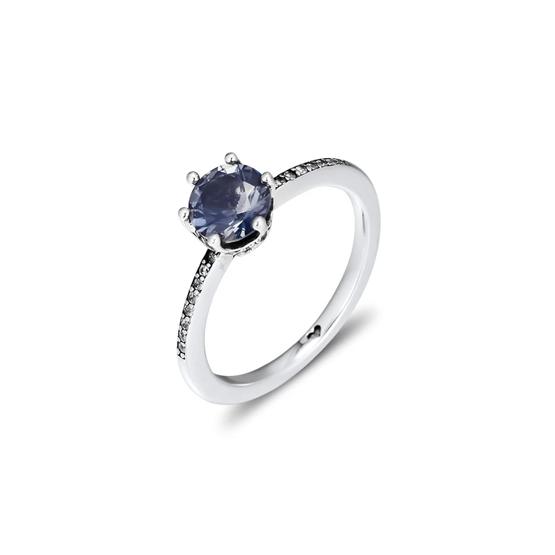 925 пробы серебряные ювелирные изделия синие сверкающие короны кольцо для женщин вечерние Свадебные