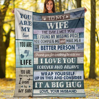 

You Are My Life Fleece Blanket Letter Printed Warm Blanket for Sofa Bed MYDING