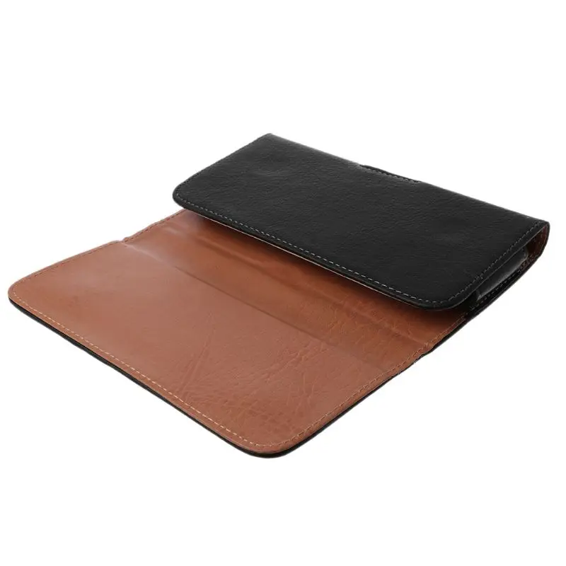 Universal Pria Hitam Leather Belt Sarung Klip Ponsel Kantong Horisontal Pinggang Casing untuk Iphone Samsung Huawei Xiaomi Ponsel Akses