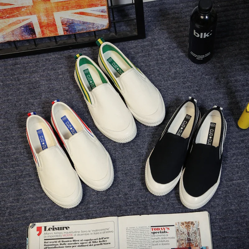 

2019 Spring New Style Slip-on Canvas Shoes Women's Shoes White Versatile Korean-style Students Flat Lazy Shallow Mouth Cloth Sho