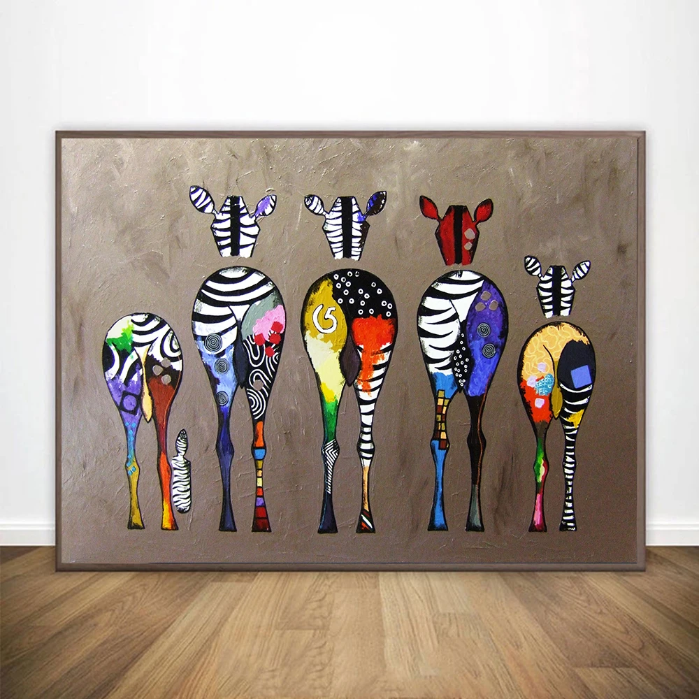 Colorful Cute Zebra Butt Wall Art Canvas Painting Abstract Animal Poster and Print Pictures for Baby Room Decor Home | Дом и сад