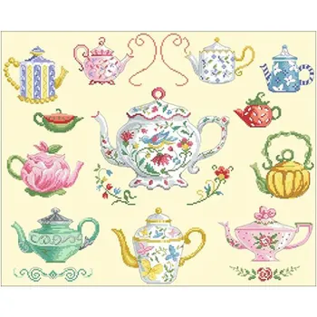 

Tea set series illustration pot 9 Counted Cross Stitch 11CT 14CT DIY Chinese Cross Stitch Kits Embroidery Needlework Sets