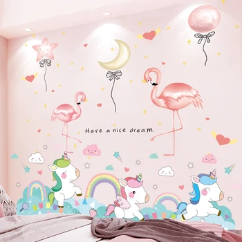 

[shijuekongjian] Flamingo Animals Wall Stickers DIY Unicorn Balloons Wall Decals for Kids Rooms Baby Bedroom House Decoration