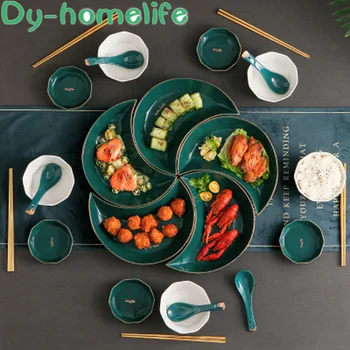 

5 Piece Set Nordic Ins Phnom Penh Green Creative Moon Platter Set Home Kitchen Supplies Peacock Green Moon Plate Multifunction