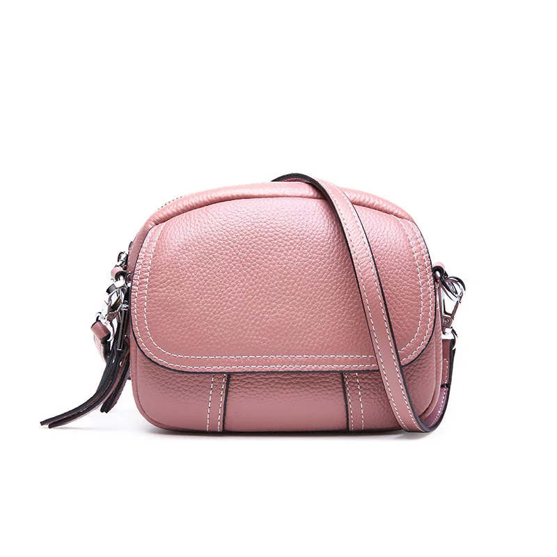 Женская сумка-мессенджер Zency с защитой от кражи, натуральная кожа, круглая форма, модные женские сумки на плечо, высокое качество, черный, коричневый - Цвет: Розовый