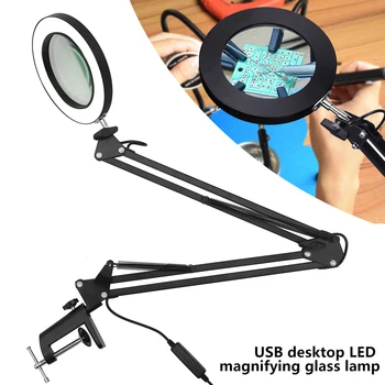 

Professional 5X Magnifying Glass Desk Lamp Foldabl Magnifier LED Light Reading Lamp with Three Dimming Modes USB Power Supply