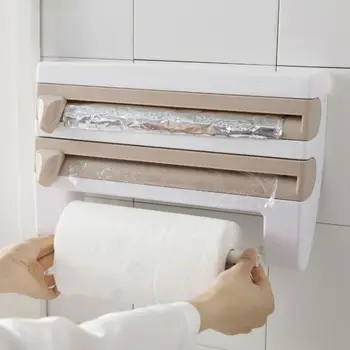 

Wall-Mount Paper Towel Holder Kitchen Organizer Preservative Film Dispenser Sauce Bottle Storage Rack Wall Roll Paper Storage